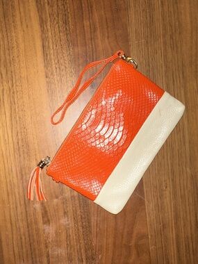 Orange & white clutch wristlet